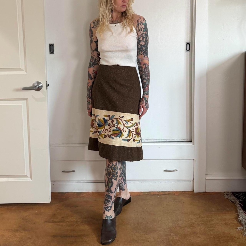 Vintage Icon National San Francisco brown wool midi skirt‎